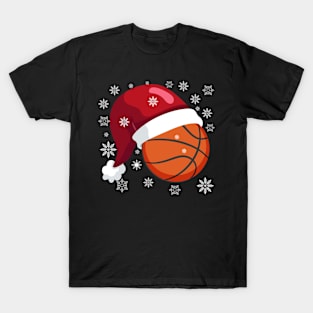 Christmas Basketball Ball Santa Hat Funny Sports Xmas snow T-Shirt